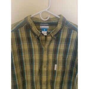 Columbia Shirt Mens XL Green/Gray Plaid Button Front Long Sleeve Cotton Casual
